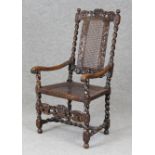 William & Mary armchair Turned and carved walnut with cane seat and back, h. 121 cm, w. 64 cm,