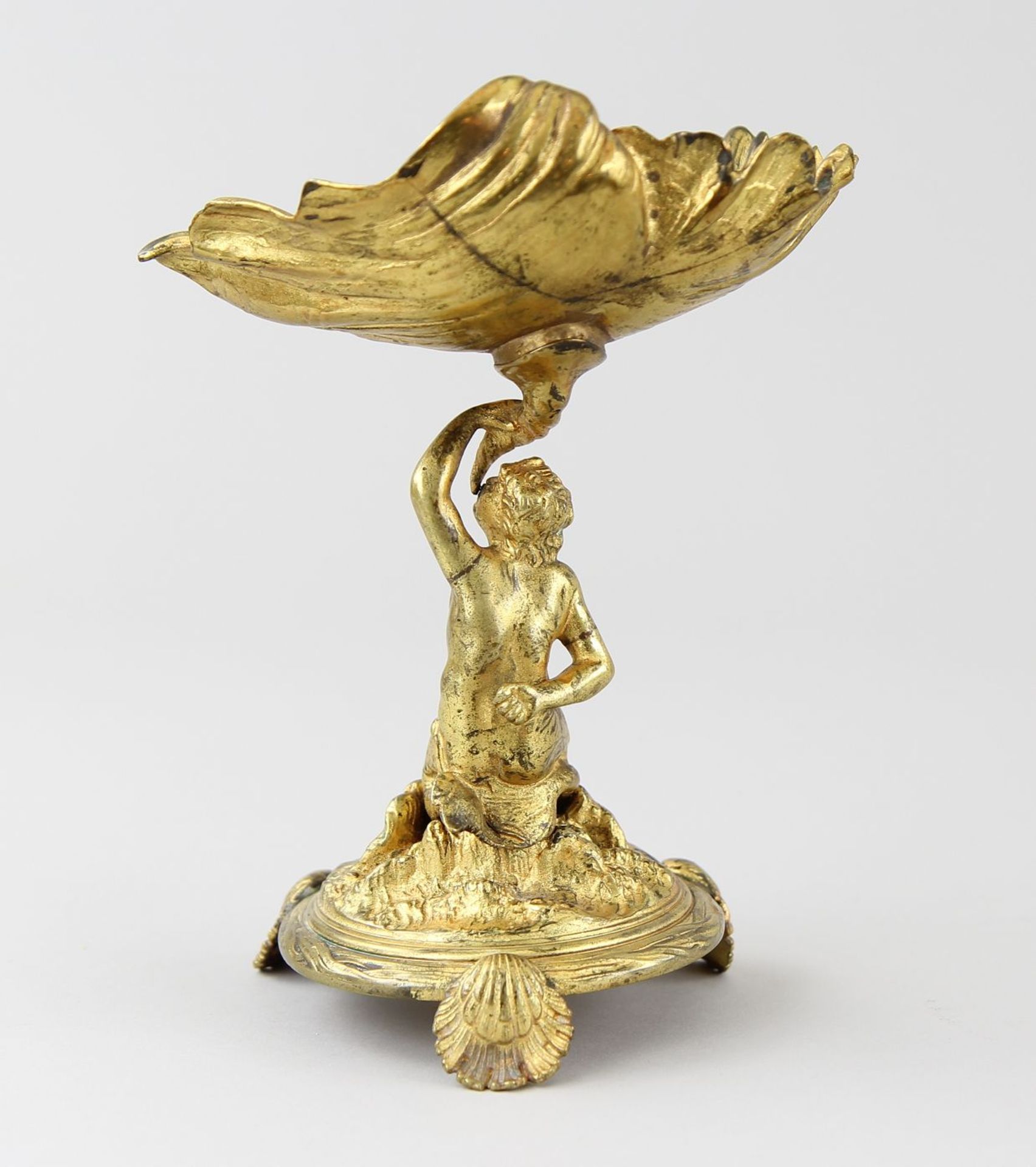 Campagna, Girolamo (Verona 1549 - 1625 Venice) circle  Salt cellar, gilded bronze, a triton carrying - Image 2 of 7