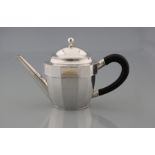 Teapot 12 lot silver with wooden handle, hallmarked with twon mark, probe and maker´s mark, w. 21.