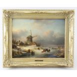 Kleijn, Lodewijk Johannes (Loosduinen 1817 - 1897 Den Haag)  Painting, oil on board, winter scene