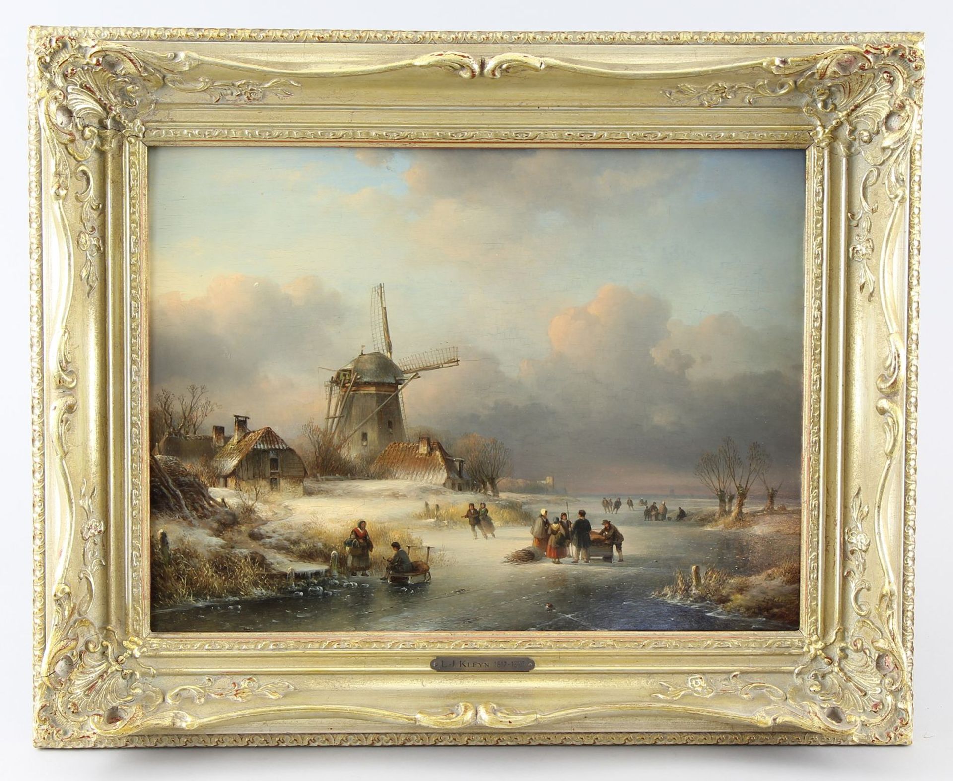 Kleijn, Lodewijk Johannes (Loosduinen 1817 - 1897 Den Haag)  Painting, oil on board, winter scene