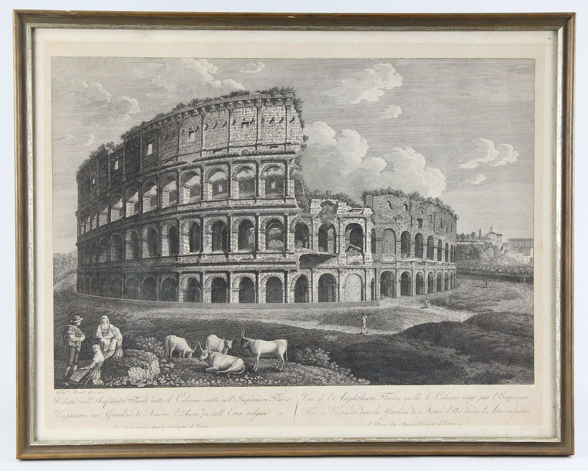 Italian Engravers of the 18th cventury Two views of Roman buildings, "Colosseum" by Francesco