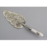 Fish slice Pierced and engraved silver with painted porcelain, silver fully hallmarked with town