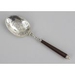 Spoon Engraved and pieced 13 lot silver with wooden handle, hallmarked with town mark and maker´s