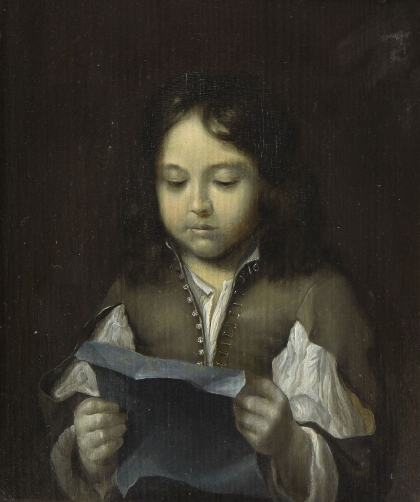 German painter of the 19th century Painting, oil on board, young boy reading a letter, 31 x 26.5 cm, - Image 2 of 3