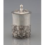 Container 12 lot silver, lower half of the body decorated with embossed flowers, h. 13 cm, weight