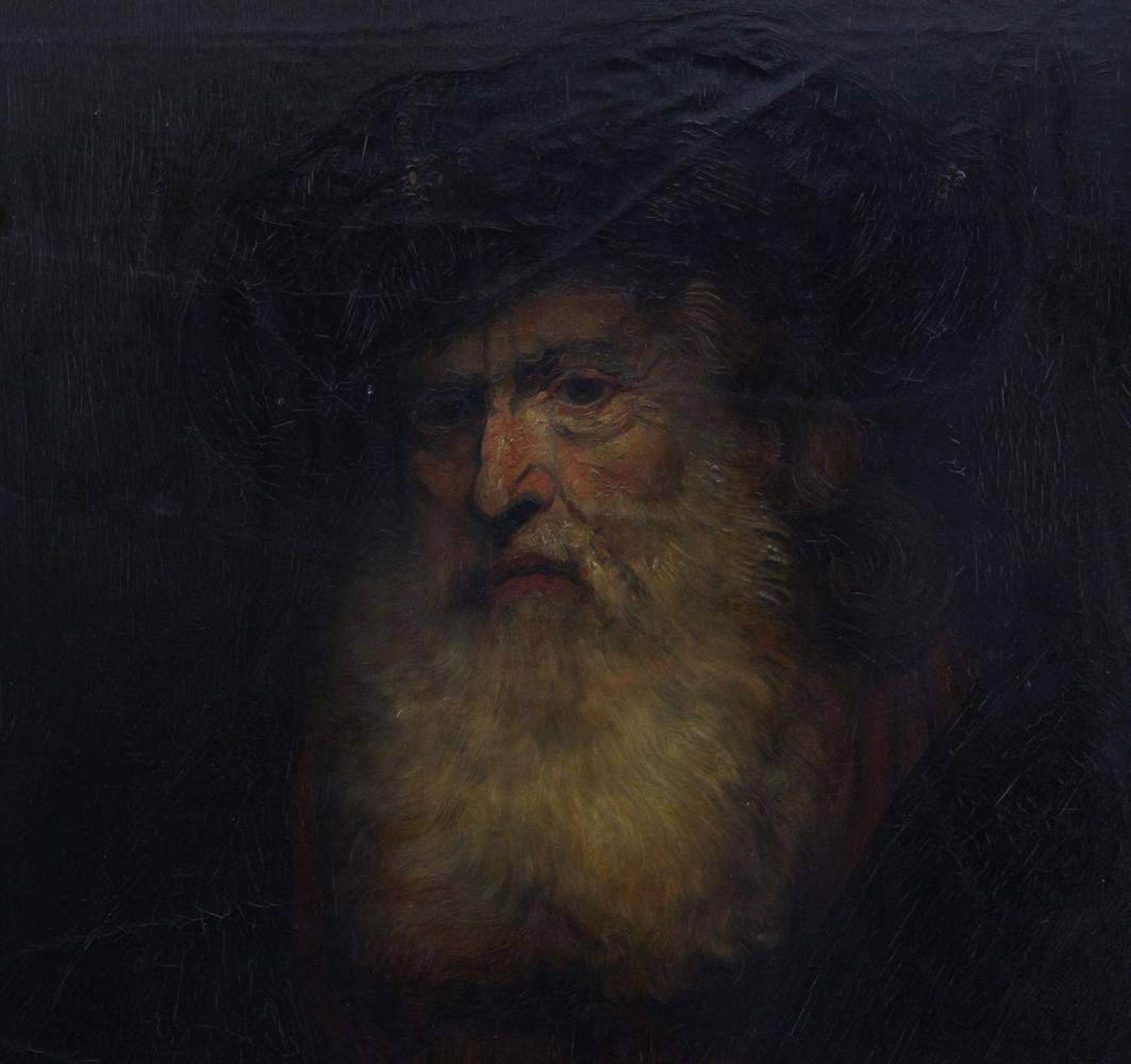 German 20th century painter  Painting, oil on canvas, portrait of an elderly man after Rembrandt van - Image 3 of 4