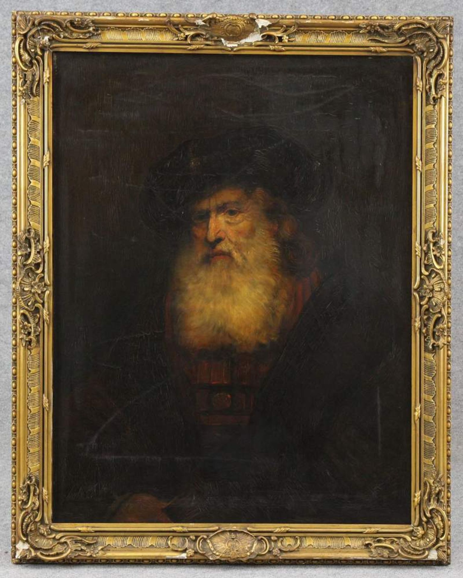 German 20th century painter  Painting, oil on canvas, portrait of an elderly man after Rembrandt van