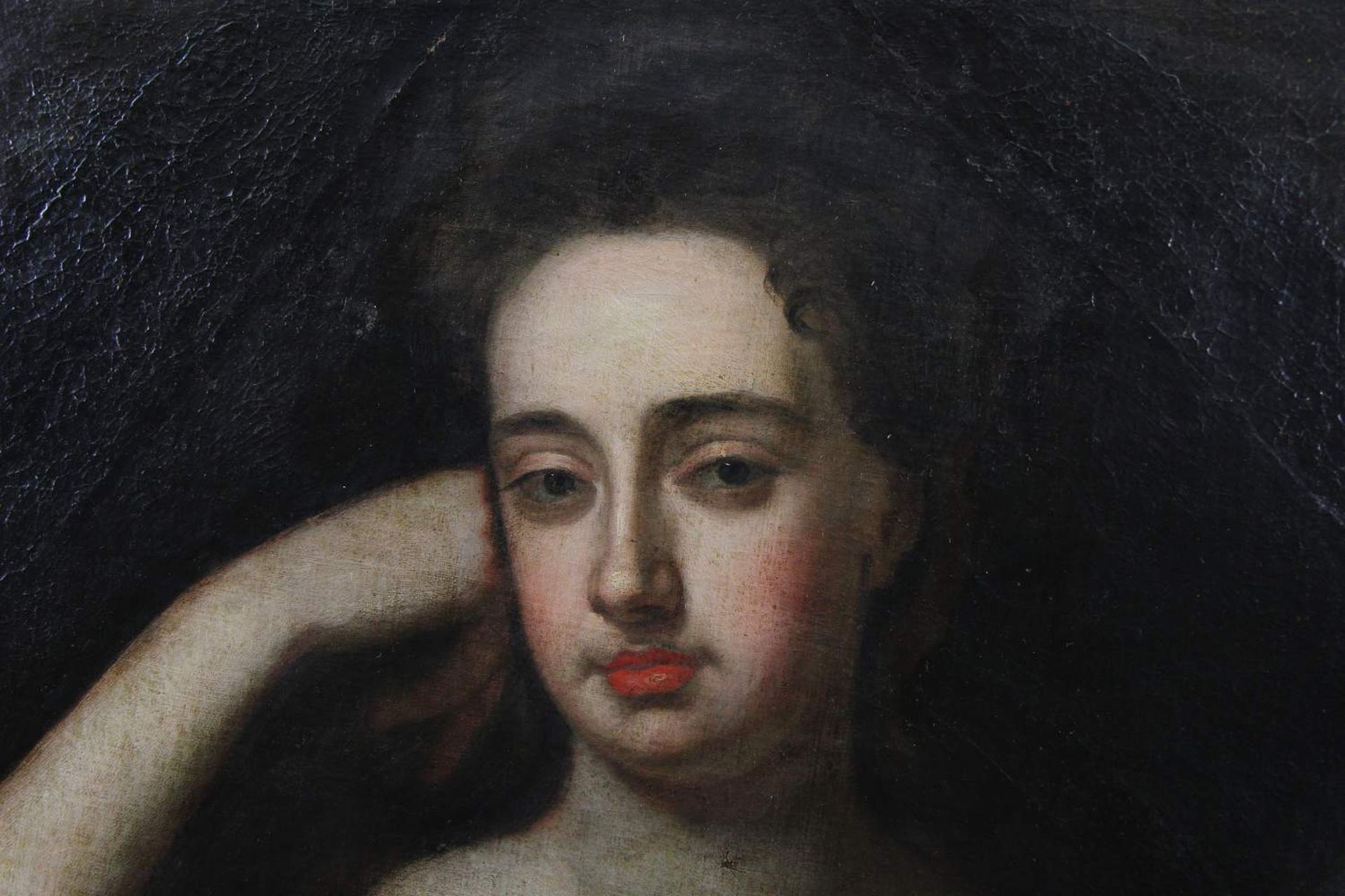 German 18th century painter Painting, oil on canvas, portrait of a young lady, oval cut with - Image 3 of 3