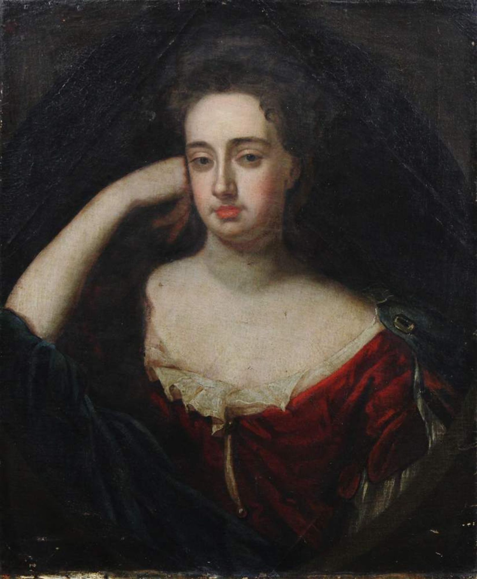 German 18th century painter Painting, oil on canvas, portrait of a young lady, oval cut with