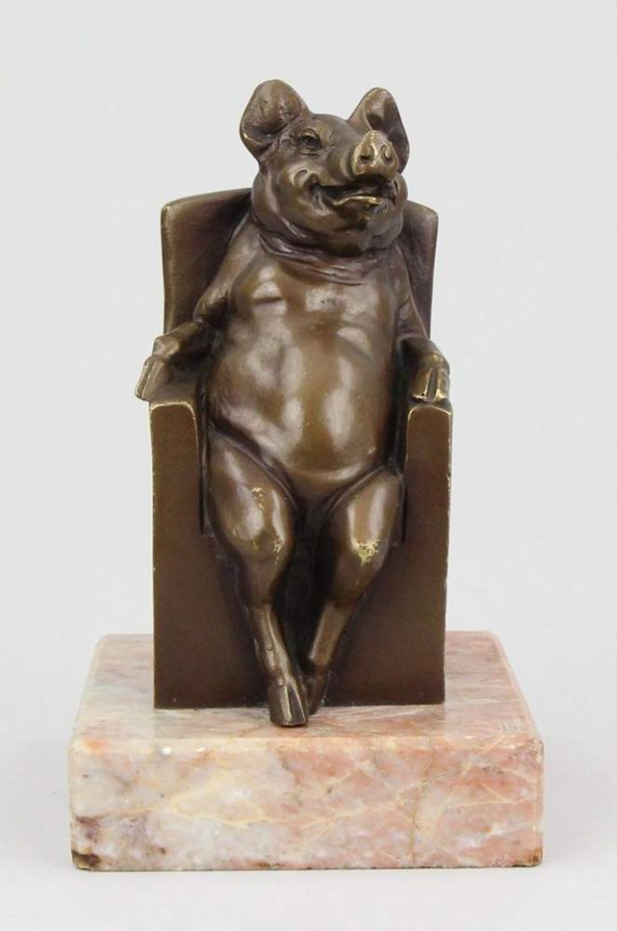 19th century Austrian sculptor Figure, patinated bronze, sitting pig, signed on the side "DEPOSEE