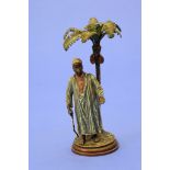 Wiener Bronze,"Arabischer Bettler unter einer Palme", um 1900,  bunte Bemalung, runder Sockel,