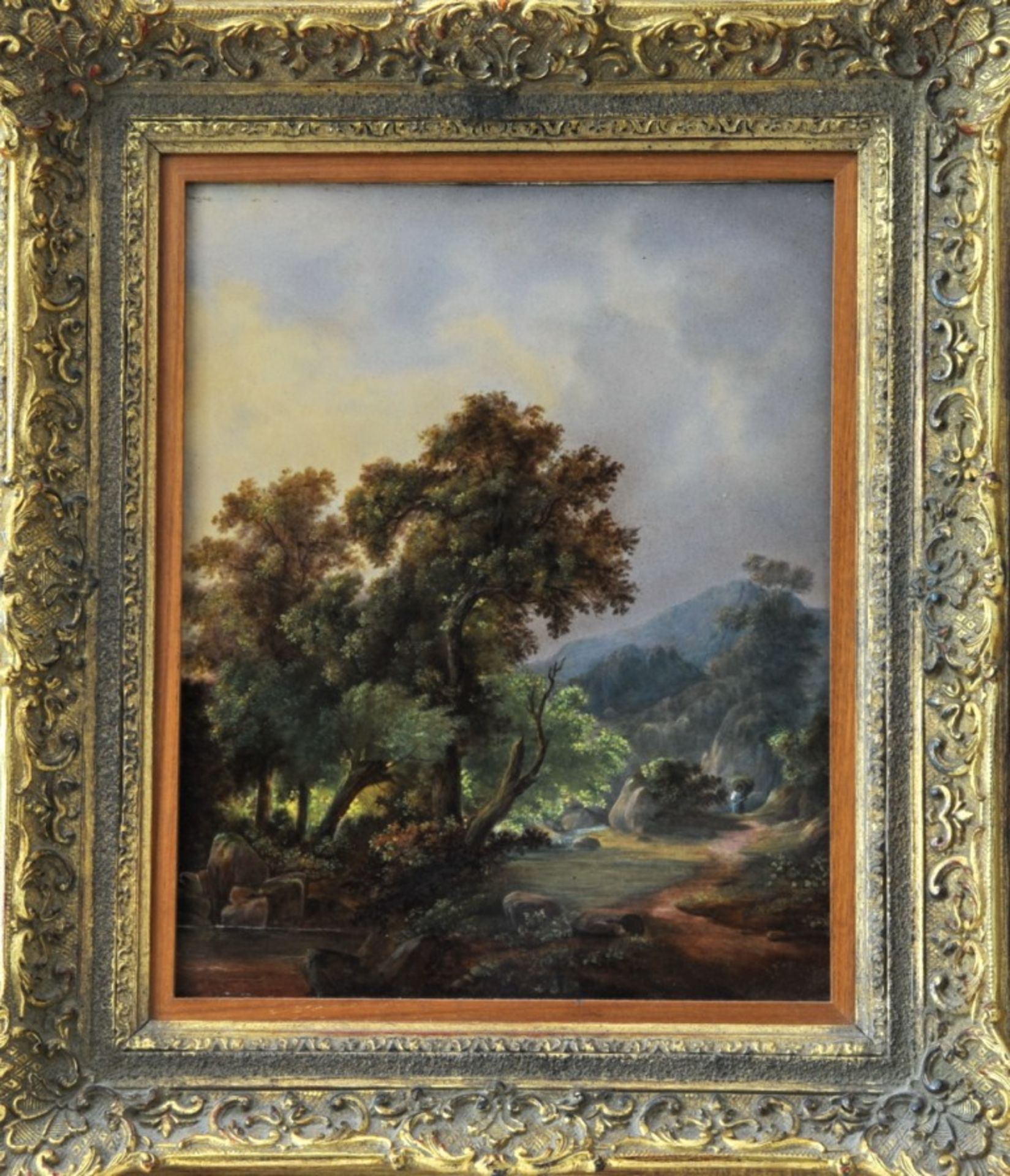 Porzellanbild,"Landschaft mit Bach", um 1860, Blaue Schwertermarke Meissen, 29,3 x 24 cm, nicht