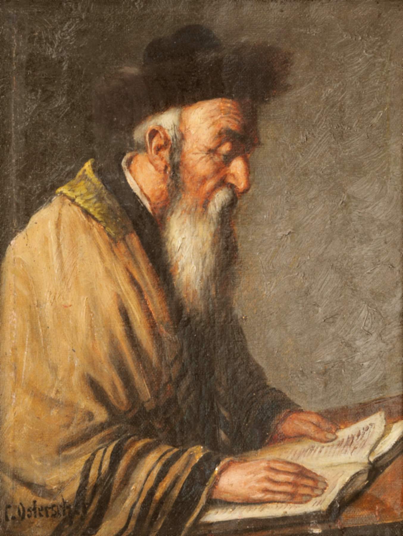 Ostersetzer, Carl                      (Brody 1850 - Wien 1914),"Rabbi beim Studium", Öl auf