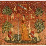 Wandbehang,Spanien um 1830, bunte Darstellungen aus der Überlieferung der Geschchte des Garten Eden,