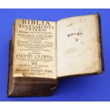 Bibel,Frankfurt am Main 1677, von Professor David Clodii, Ledereinband, darin 1 Holzschnitt, 480/