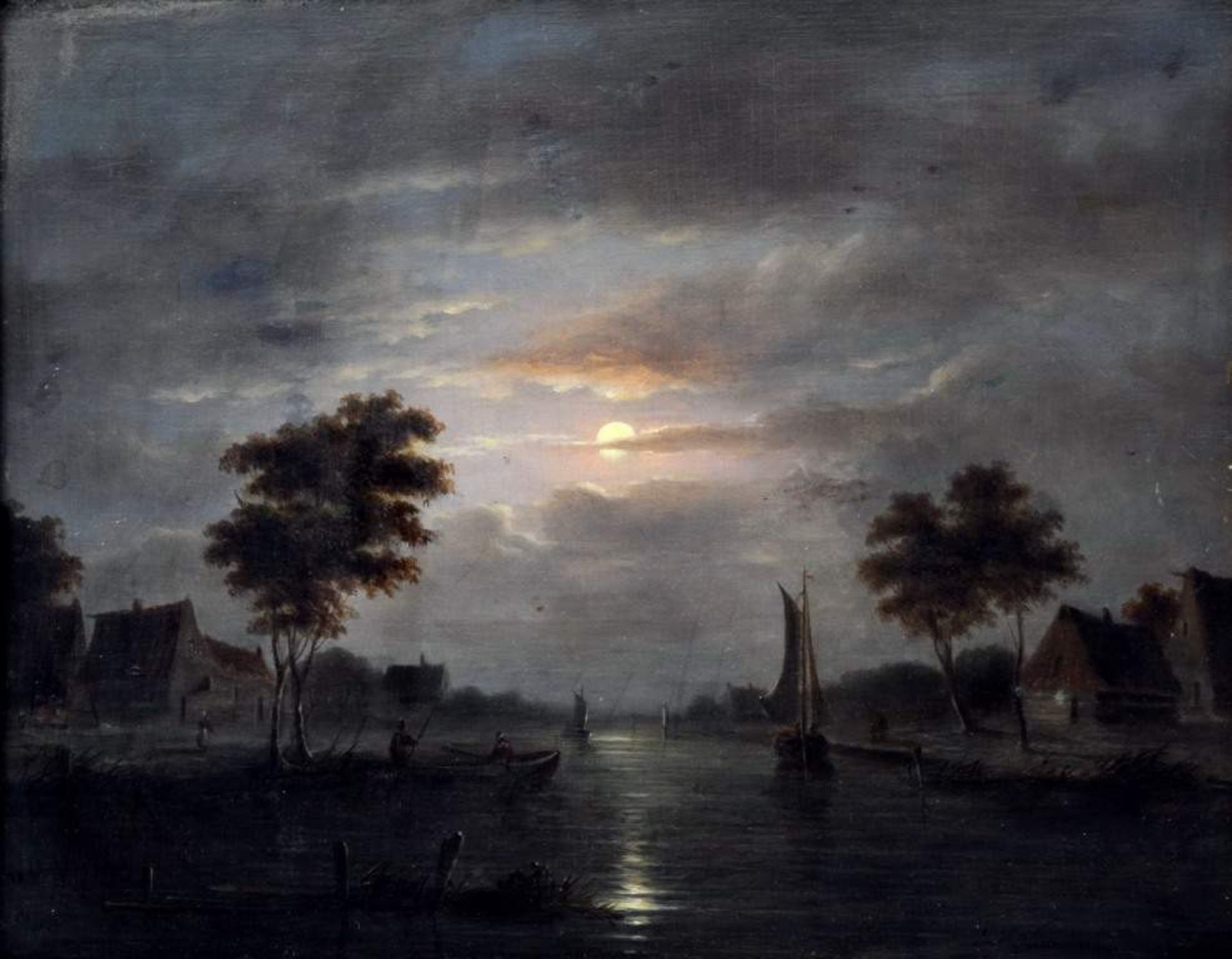 Koekkeok, Johannes (1778 Veere - 1851 Amsterd.),"Holländische Flußlandschaft im Mondschein", Öl