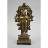 Jainplastik3-tlg., Indien, 18./19. Jh., schwerer Messingguss, 6-armige Göttin, rückseitig steckbares