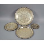 Konvolut Silberteller4-tlg., 3 Teller, Ägypten, Kairo, 2. Hälfte 20. Jh., 900 Silber, jeweils mit