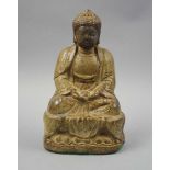 Buddha im MeditationssitzWohl China, 1. Hälfte 20. Jh., Speckstein, geschnitzt, Höhe 24