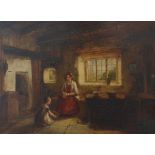 John Stevens (1793 Ayr - 1868 Edinburgh)Spiel mit der Katze, Öl auf Holz, 24 cm x 31 cm, unten links