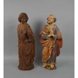 Paar Christliche SkulpturenMaria Magdalena, 19. Jh., Holz, grob geschnitzt, an drei Seiten