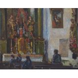 Ludwig Werner (19./20. Jh.)In der Kirche, Öl auf Leinwand auf Platte, 60 cm x 76 cm, unten rechts