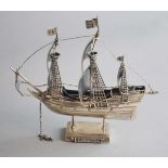 Mayflower925 Silber, originalgetreuer Nachbau des Segelschiffs Mayflower, Höhe mit Sockel 11 cm,