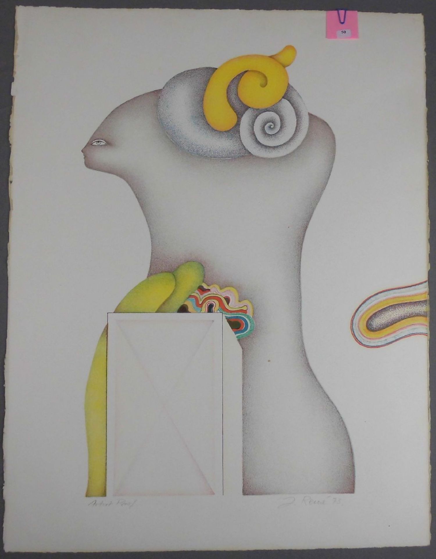 REMÉ, JÖRG (geb. 1941 in Danzig), Farblithographie auf Bütten: "Komposition mit Figur", u. r. mit - Image 2 of 4