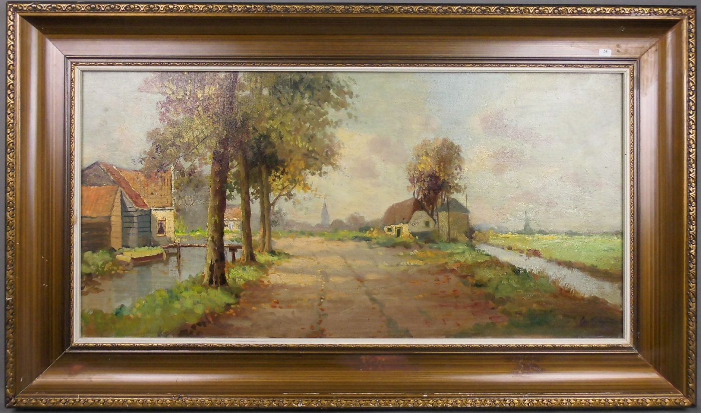 LENTEMAN, HANS (19./20. Jh.), Gemälde: "Der Weg zum Dorf" / Niederländische Landschaft mit von