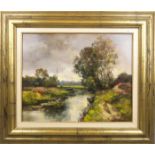ANCONÈ, TON (niederländischer Maler aus Oldenzaal), Gemälde: "Flusslandschaft mit Kahn und