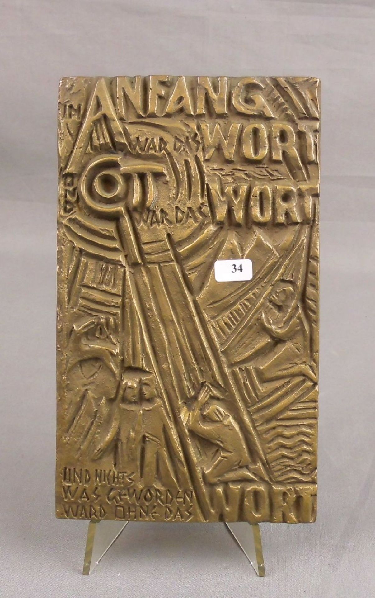 KRAUTWALD, JOSEPH (1914-2003), Relief: "Am Anfang war das Wort", charakteristische, blockhaft-