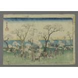 HIROSHIGE, UTAGAWA (1797-1858), japanischer Farbholzschnitt: "Hanami - Kirschblütenfest"; ca. 24 x