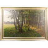 ROUSSET (Jules Rousset ?, 1840-1921), Gemälde: "Sommerlicher Feldweg am Waldrand", Öl auf