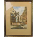 JACOBSEN, G. (19./20. Jh.), Aquarell und Buntstift: "Altstadt-Brunnen mit Statue des Hl. Georg",