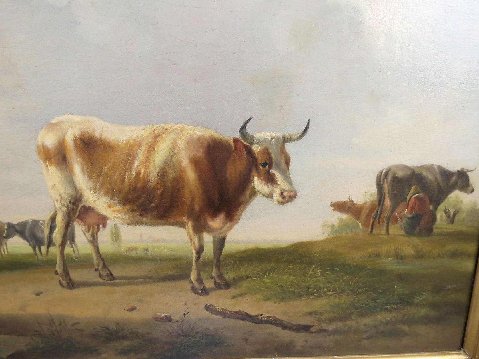 VAN DER BURGH, HENDRIK ADAM (geb. 1798-1877), Gemälde: "Kühe auf der Weide mit ferner - Image 2 of 5