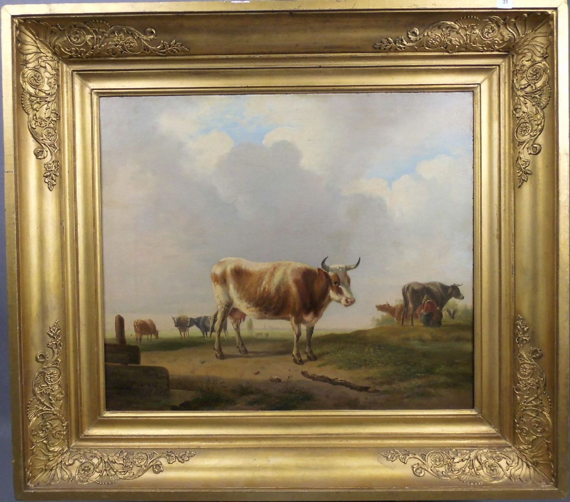 VAN DER BURGH, HENDRIK ADAM (geb. 1798-1877), Gemälde: "Kühe auf der Weide mit ferner