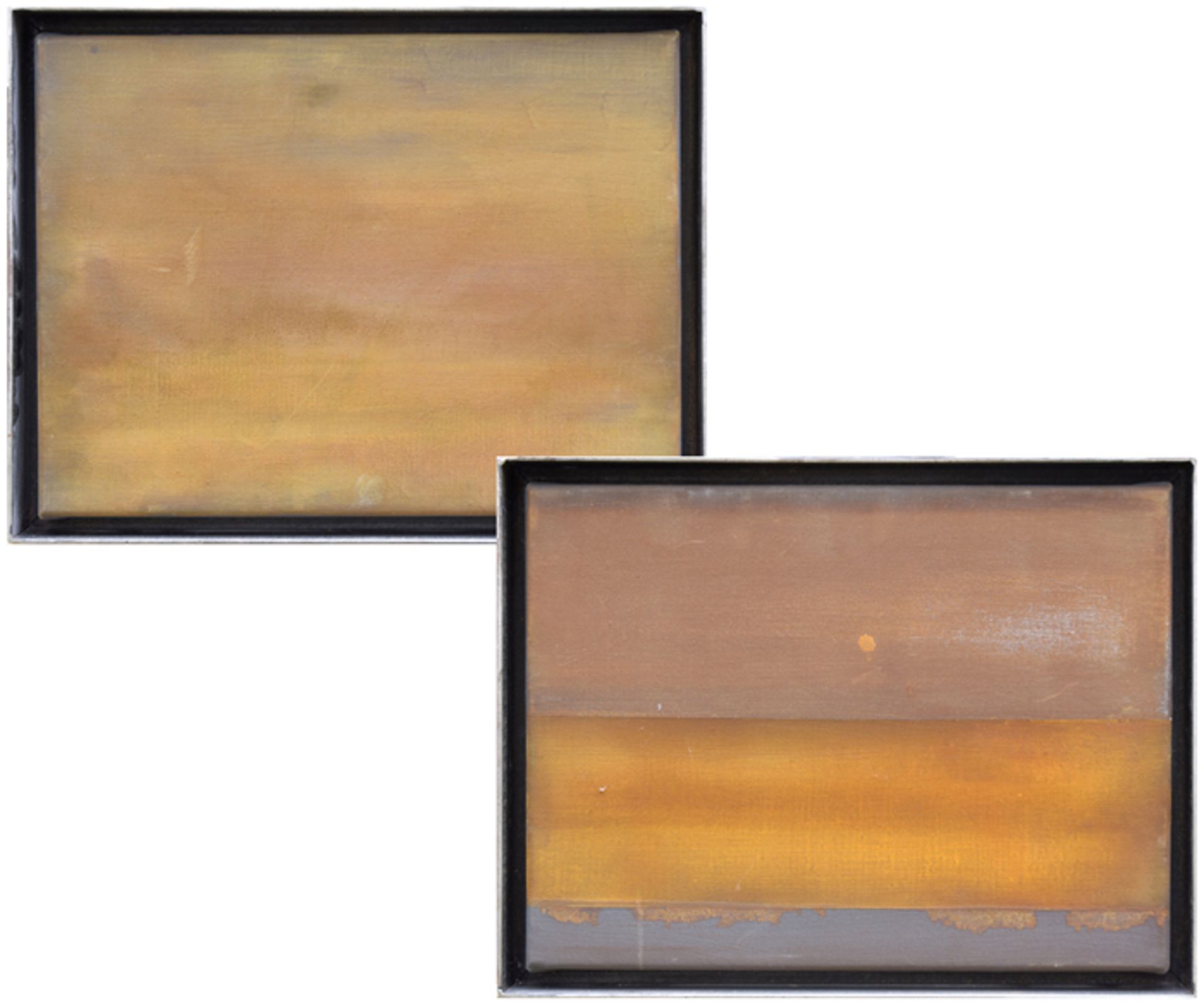Alfons GILLHAUS; Paar Gemälde; Rosteffekt und Oxidationsfarbe auf Leinwand "Strand"; je 42 cm x 32