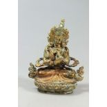 Kleiner Bodhisattva Vajradhara, Bronze vergoldet, kleiner Buddha, auf Lotusthron, seine Hände in