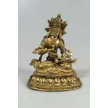 Vajrasattva Buddha, Bronze vergoldet, auf Lotussockel, Diamantenpose (Vajrasana), in der rechten