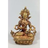 Vajrasattva Buddha, Bronze vergoldet, mit Türkisen verziert, auf Lotussockel,  im Lotussitzt, die