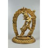 Sarvabuddha Dakini (Vajrayogini), Bronze vergoldet, auf Lotussockel, mit beiden Füßen auf