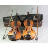 Reserve: 200 EUR        Paar Geigen, Tannenholz und Hartholz, 18./19. Jh., ein Instrument im