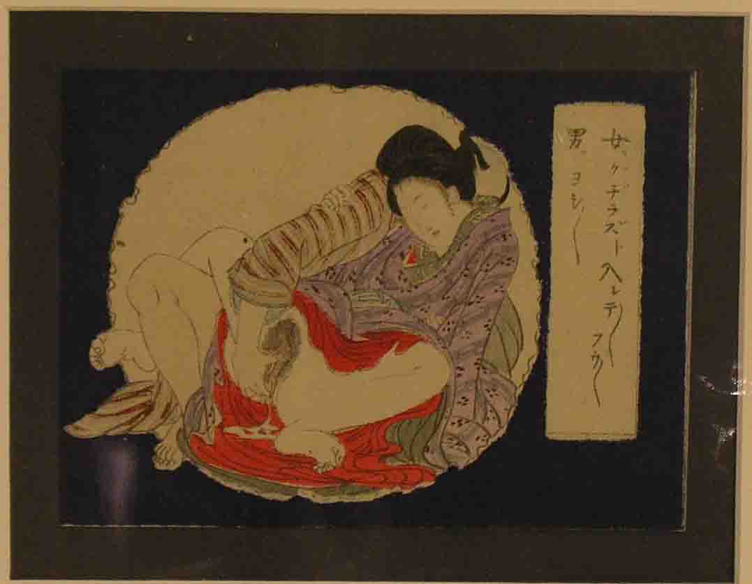 Japanischer Farbholzschnitt "Shunga - Liebespaar". Farbholzschnitt aus der Meiji-Zeit1880/1890,