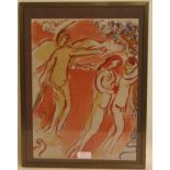 Chagall, Marc: "Vertreibung aus dem Paradies". Farblithographie, 35,5 x 26cm,Glasbildhalter.