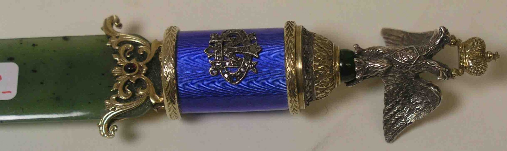 Brieföffner. Russische Juwelierarbeit. Klinge aus Nephrit. Griff aus Silber mitTeilvergoldung, - Image 3 of 3
