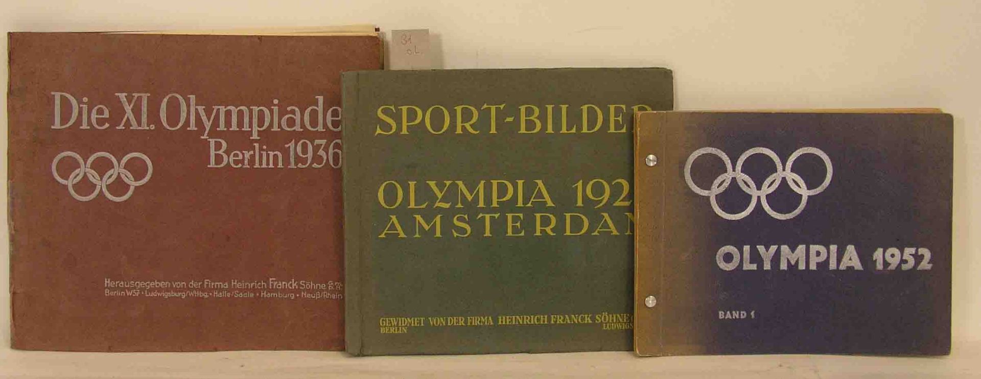 Sport. Posten von drei Sport-Bilderalben, Olympia 1928 / 1936 / 1952. Gewidmet von derFirma Heinrich