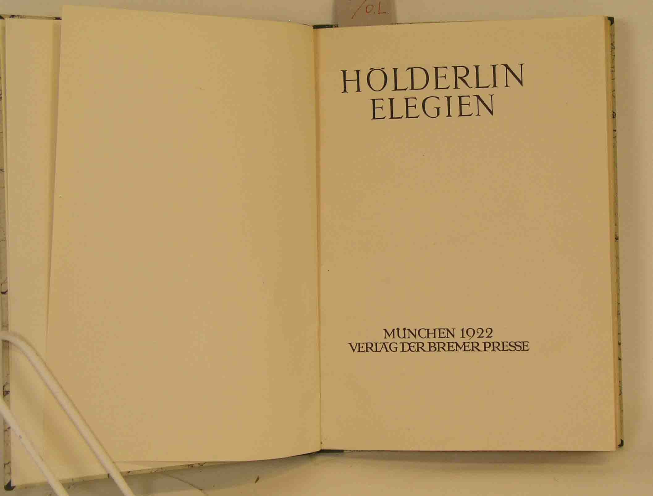 Bremer Presse - Hölderlin, Fr. Elegien. Hrsg. v. Fr. Seebaß, München 1922. Titel und 19Initialen