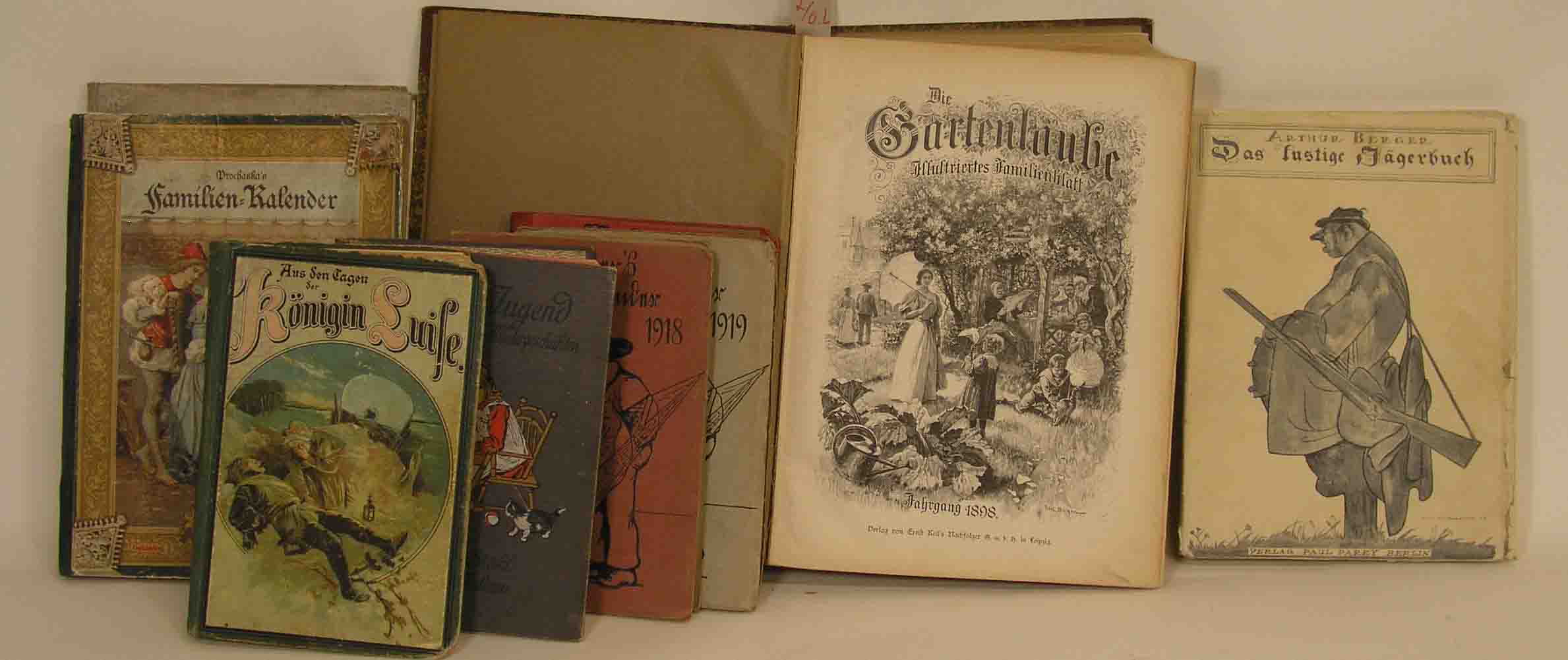 Posten von neun Büchern. Dabei: Jugendbücher, "Die Gartenlaube" Jahrgang 1898 usw.