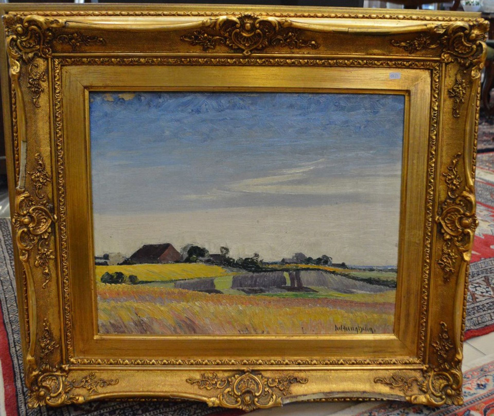 Unbekannter Maler  19. Jh., Sommertag in der Eifel mit blühenden Feldern, im Hintergrund Teilansicht